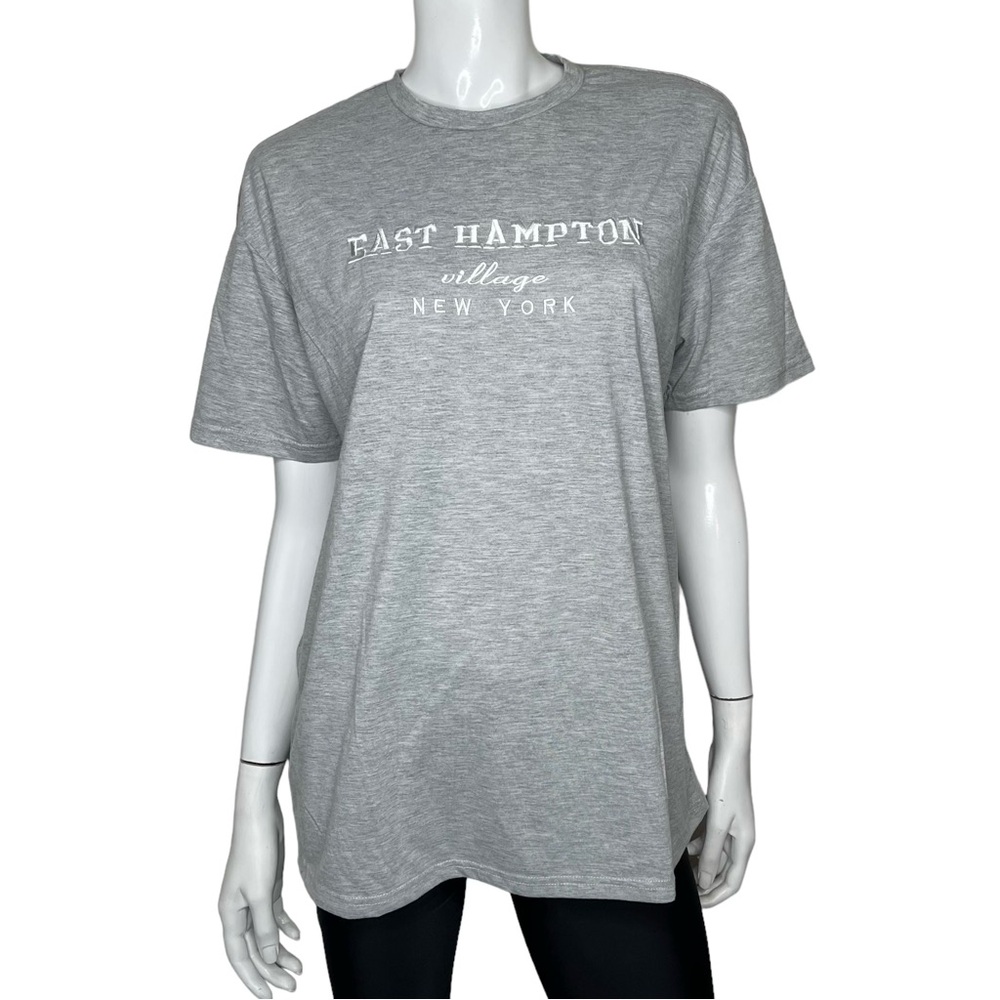 🤑 5/$25 SHEIN East Hampton Village New York Short Sleeve Gray Graphic Tee Shirt